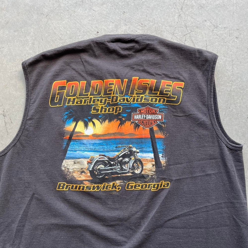 Vintage Harley Davidson Tank Top Mens XL Y2K Brunswick Georgia Biker Tee Black